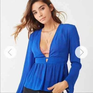 UO Urban Outfitters Royal Blue Deep Front Plunge Flowy Blouse